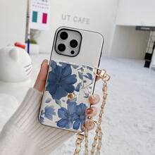 1 chiếc ví đựng thẻ/điện thoại đeo chéo bằng da PU in họa tiết hoa thanh lịch, tương thích với iPhone 17, 16, 16e, 15, 14 Plus, 13, 12, 11 Pro Max - Hoa Xanh 47 - Xem 3