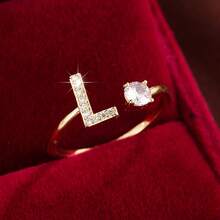 1 chiếc nhẫn điều chỉnh được, thiết kế chữ cái tiếng Anh tối giản, đính đá Cubic Zirconia, dành cho nữ. - Nhiều màu - Xem 40