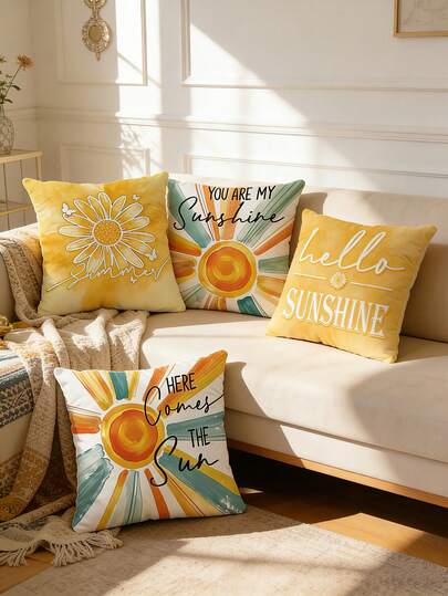 4pcs Flower & Floral Pattern Throw Pillow Covers (Pillow Insert Not Included), Home Decor Sofa Cushion Covers, Bedroom Headboard Pillow Shams, Car Seat Cushion Covers, Room Decor