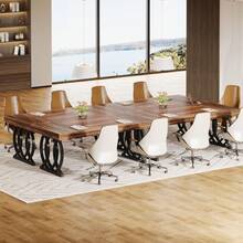 FINMIND 5 Ft Conference Table For 4 To 6, 63-Inch Rectangle Meeting Table Modern Computer Desk With Metal Base, Business Furniture For Home Office, Boardroom, White & Gold - Brown and Black - View 11