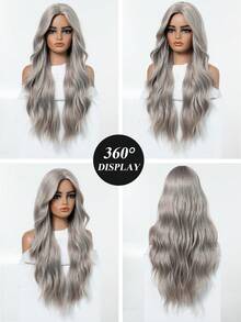 Tóc giả dài 28 inch màu xám ombre gợn sóng thanh lịch có mái, phù hợp để đội hàng ngày, hóa trang cosplay, dự tiệc, Giáng sinh, lễ hội năm mới, lễ hội âm nhạc, quà tặng tốt nghiệp mùa hè. - Màu Xám nhạt - Xem 8