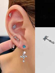 1件闪亮恶魔耳钉，百搭耳骨耳钉，雪花耳环，女士款，蓝色 - 彩色 - 查看 9
