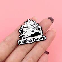 1枚滚动胖猫珐琅胸针 - 可爱徽章，可别在背包和衣服上 - 黑色 - 查看 9