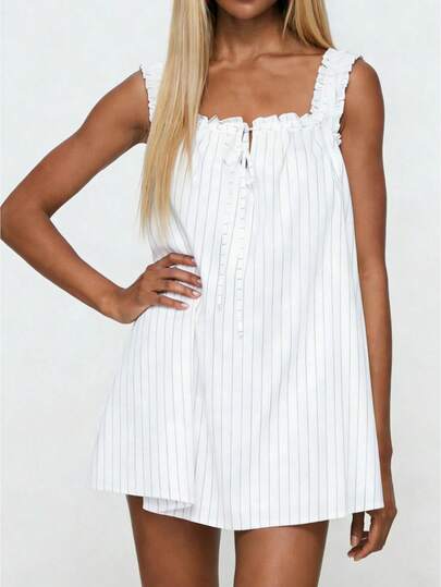 Womens Polka Dot Mini Dress Featuring Ruffle Sleeves To Create A Flattering Loose Flowy Silhouette Perfect For Summer Beach Vacation Casual Streetwear Outdoor Parties And Chic Y2K Aesthetic Holiday Outfits