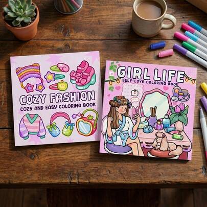 1 Bộ Sách Tô Màu Tự Yêu Thương Thoải Mái & Thời Trang: Những Cảnh Thời Trang & Chăm Sóc Bản Thân Dễ Thương Theo Phong Cách Kawaii, Phù Hợp Cho Thanh Thiếu Niên & Người Lớn Thư Giãn Và Tô Màu, Món Quà Hoàn Hảo Cho Mùa Cưới Và Ngày của Mẹ