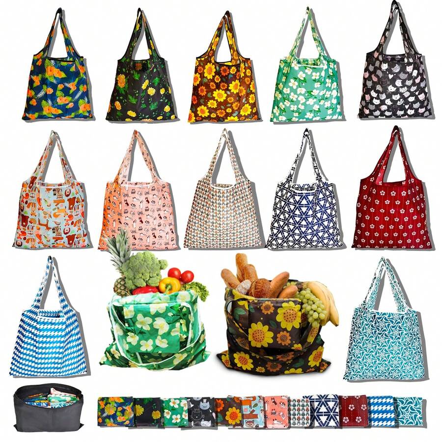 12 Pack Reusable Grocery Bag, Foldable Shopping Bag, Large Capacity Gift Tote Bag, Storage Bag For Groceries - Multicolor - View 1