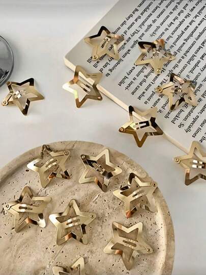 20pcs Gold Star Shaped Hair Clips For Women, Suitable For Daily Use, Claw Clips, Hair Claws, Hair Slides, Hair Pins, School Supplies, Hair Accessories, Head Accessories, Female Hair Accessories, Hair Pins, Etc.