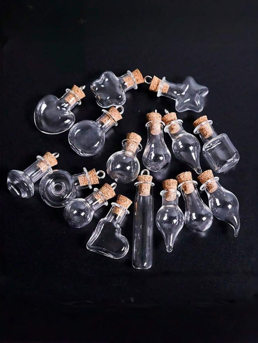 10个/25个随机迷你空瓶，透明许愿瓶，漂流瓶，带软木塞许愿瓶，玻璃瓶吊坠，香水瓶，DIY工艺品，适用于香水、香薰、精油，可作结婚礼物、母亲节礼物、父亲节礼物、毕业季礼物、送给家人、朋友和同学的礼物 - 透明 - 查看 1
