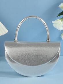 Nouveau sac à main de mode minimaliste de luxe, sac de soirée pour femme de haute qualité de couleur unie avec une bandoulière métallique amovible, pochette élégante, cadeau idéal pour les femmes - Argent - Voir 6