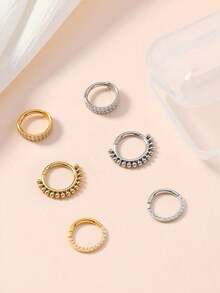 1 Peça Anel de Septo Nasal 16G, Argola Nasal de Aço Inoxidável 316L, Conjunto de Piercing Nasal. Brincos Femininos Disponíveis em Diâmetro de 8mm/10mm, Joias de Septo Nasal Douradas e Prateadas. Diâmetro do Gancho do Brinco 1,2mm, Pode Ser Usado na Ponte do Nariz, Hélice da Orelha, Cartilagem; Também Pode Ser Usado como Anel de Mamilo. Adequado para Uso Diário, Festa, Férias de Verão, Joias de Maiô Bikini de Praia, Banho de Sol, Bar, Dança, Reunião - piercing de nariz com contas - Visão 8