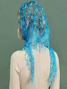 1pc 2026 New Floral Lace Triangle Scarf/Headscarf For Women, Suitable For Weddings, Parties, Formal Events,Summer,Beach - Solid Color - View 13