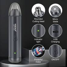 Máy tỉa lông mũi và lông cơ thể 2 trong 1, máy tỉa lông mũi điện cho nam và nữ, dụng cụ chăm sóc lông mũi và lông cơ thể, màu đen kèm bàn chải. - màu đen - Xem 7