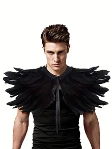 1件黑色哥特式仿羽毛披肩，适合角色扮演、化装舞会、复活节、狂欢节服装 - 黑色 - 查看 6