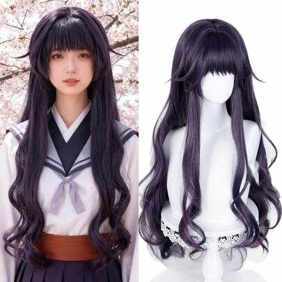 Tóc giả cosplay Kaoruko Waguri 32 inch, màu tím nhạt, tóc dài xoăn dành cho nữ, thích hợp cho Halloween (Light Purple01)