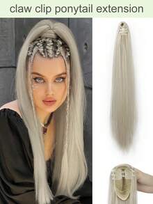 24-Inch Long Straight Synthetic Hair Ponytail Extension, Clip-In Style, Suitable For Daily Wear - Gold - View 2