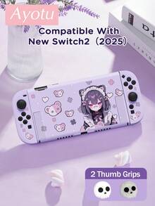 Ayotu Anime Girl Theme Switch Protective Case, Suitable For New Switch 2 (2025)/Switch NS/Switch OLED, Can Be Installed On The Dock Without Removing The Protective Case, Universal Game Controller Protective Cover, Comes With 2 Joystick Caps, Switch Game Accessories, Anti-Fall And Anti-Scratch, Spring Romance/Back To School Gift/Valentine's Day Gift - View 6