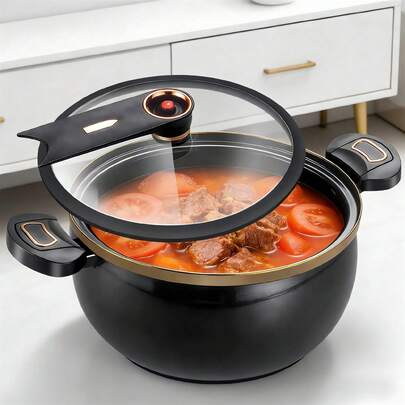 Large 8L Micro Pressure Cooker – Enamel Non-Stick Stew Pot With Quick Release Valve & Slide Lock Lid, Versatile Cooking Pot Compatible With Induction Gas Hob