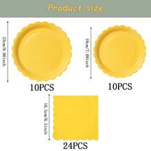Yellow Flower Petal Disposable Tableware Set, 7/9 Inch Party Plates, Disposable Paper Plates, Cups, Napkins, Suitable For Holidays, Weddings, Engagements, Birthdays, Parties, Celebrations - Multicolor - View 6