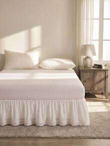 1pc French Romantic Butterfly Lace Bed Skirt, Soft Washable Stretchy Polyester Fiber, Fits Various Bed Sizes, New Arrival - White - View 5