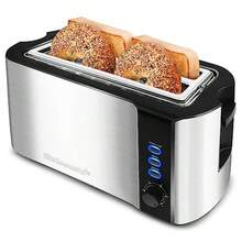 ECT-3100 4-Slice Long Slot Toaster Extra Wide Slots for Bagels Sourdough and Texas Toast 6 Browning Settings Reheat Defrost and Cancel Built-In Warming Rack Stainless Steel - Negro/Acero inoxidable - Ver 2