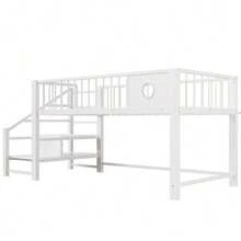 Low Loft Bed For Children (90 X 200 Cm), With Storage Ladder, Sturdy Metal Frame, Suitable For Children And Teenagers, Pink - 白色 - View 5