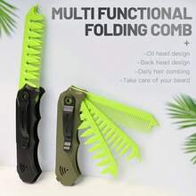 1pc Folding Comb, Men's Design Folding Comb With 3-In-1 Functions, Foldable Hair Brush With Fine And Wide Teeth For Detangling, Scalp Care And Beard Trimming, Ergonomic Handle, Suitable For Daily Styling And Travel - Multicolor - View 5