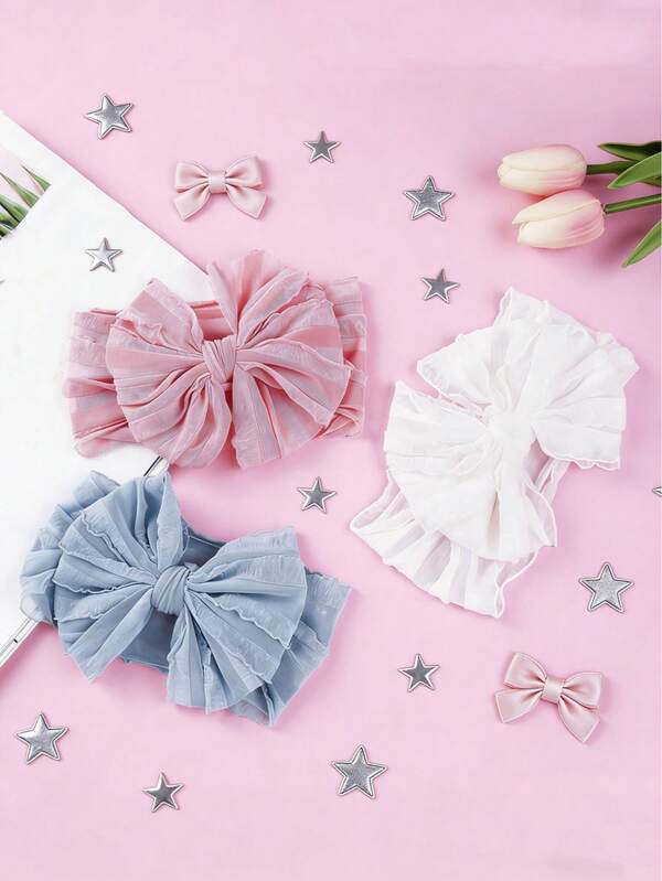 3条/套 柔软弹力蝴蝶结发带，适合女婴日常佩戴，舒适百搭