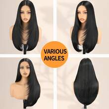 13X4 Black Synthetic Lace Front Wig Long Straight Glueless Wigs For Women HD Lace Layered Pre Plucked Hairline - 自然色&黑色系 - 查看 6