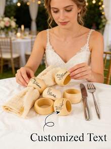 1个定制木质餐巾环，乡村风格餐巾架装饰，圆形餐巾环，适用于婚礼季、感恩节、节日、婚宴、优雅派对装饰，木质材质，非常适合生日、节日、特殊场合、婚礼季餐巾环、母亲节餐巾环 - 彩色 - 查看 2