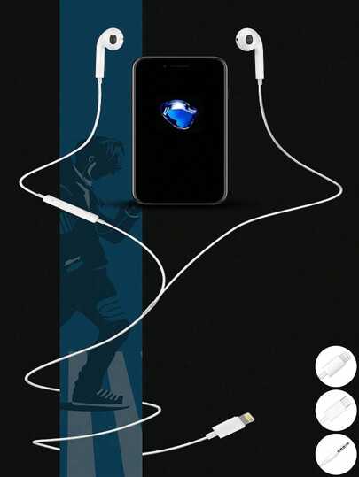 1pc Wired Headphones Compatible With Iphone Lightning And Type-C 3.5mm Port Connector In-Ear Earbuds Earphones With Remote To Control Music, Phone Calls, And Volume