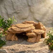 仿石水族箱及爬行动物隐藏洞穴，岩石风格鱼缸装饰，适用于鱼类、虾类、壁虎和蜥蜴，塑料材质，黑色/灰色/浅棕色 - A - 查看 7