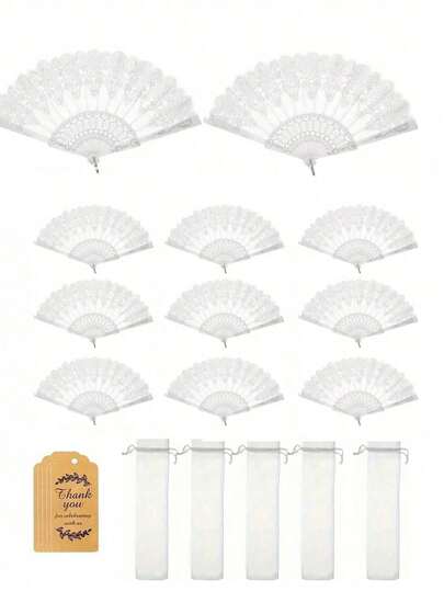 15pcs/5sets Lace Floral Hollow-Out Folding Fans For Women, Vintage Decorative Fans, Delicate Pattern Durable (Including 5 Fans, 5 Cards And 5 Organza Bags). Suitable For Bridal Photo Props, Wedding Gifts, Bridesmaid Gifts, Masquerade, Dance Performance, Festivals, Housewarming, Mother's Day, Thanksgiving, Teacher's Day Gifts, Home Decor And Women's Fashion Accessories.