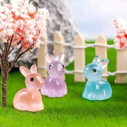 10/20 chiếc tượng thỏ mini phát sáng dễ thương bằng nhựa, trang trí tiểu cảnh nhà cửa, trang trí bánh, đồ thủ công tự làm, quà tặng tốt nghiệp.