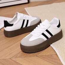 米色女士运动鞋，轻便百搭，户外训练鞋，时尚厚底舒适休闲鞋，适合学生外出穿着 - 米色 - 查看 6