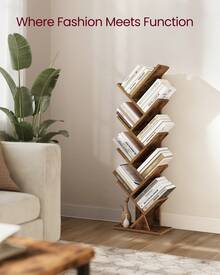 VASAGLE Tree Bookshelf, Modern Bookcase, Floor Standing Book Shelf, For Bedroom, Living Room, Home Office - Camel - View 3