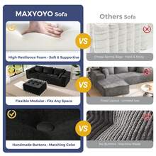 Cloud Modular Sofa, Modern Comfort Modular Corduroy Living Room Sofa, Tufted Recliner With Footstool, Boxed Sofa, No Assembly Required - Mô-đun màu đen - Xem 4