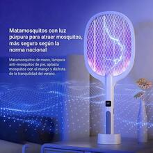 Repelente Eléctrico de Mosquitos 2 en 1, Lámpara Antimosquitos y Raqueta Matamoscas, Recargable por USB, Portátil para Eliminar Insectos, Ideal para Cocina, Jardín y Terraza. - Blanco - Ver 3