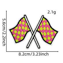 1pc/8pcs Set Cross-Border Black & White Plaid Fabric Sticker Decoration Colorful Plaid Hand-Held Flag Banner Computer Iron-On Embroidery Patch Applique - Checkered Flag Patch - View 21