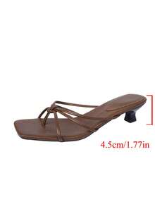Women's Fashionable Summer Casual Minimalist Kitten Heel Brown Slide Sandals, Paired With Striped Slip-On Design For Comfortable And Secure Wear,Flip Flops - Brown - View 11
