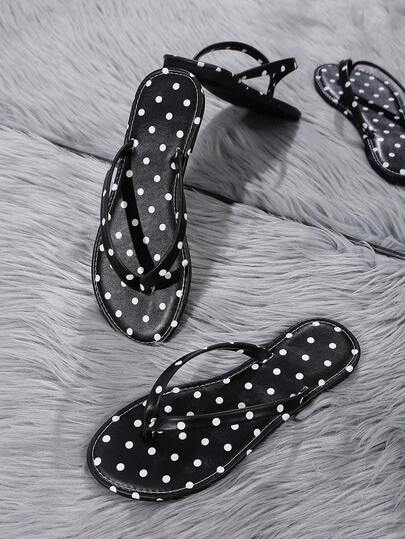 Chanclas de mujer con puntos, de punta redonda, con diseño elegante y cómodo, adecuadas para la playa, vacaciones, citas, actividades de verano tanto en interiores como exteriores