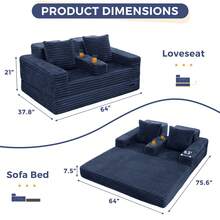 MAXYOYO Cloud Modular Sofa,4 In 1 Convertible Chenille Boneless Couch For Living Room, Folding Recliner Sleeper Chair, Boxed Sofa, No Assembly Required - 藏蓝色 - 查看 4