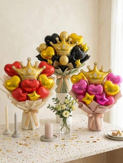 11pcs/15pcs Luxury Balloon Bouquet, 3 Styles: Black & Gold, Red & Gold, Pink & Gold. Suitable For Birthday, Queen-Themed, Anniversary, Valentine's Day, Mother's Day, Holiday Celebration Surprise Gift