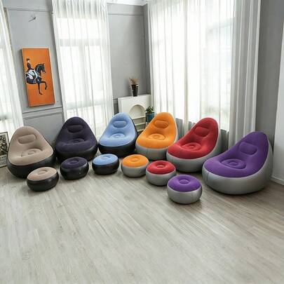 1 Bộ Ghế Sofa Thư Giãn Bơm Hơi và Ghế Gác Chân Ngoài Trời, Ghế Sofa Gấp Gọn, Ghế Nằm Thư Giãn Phủ Nhung