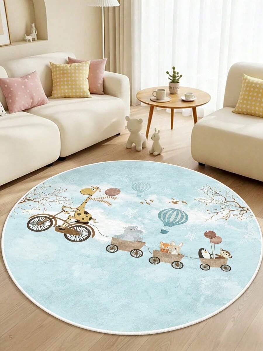 1pc Cartoon Animal Round Rug, Faux Wool Round Carpet, Decorative Rug, Bedroom Decor, Small Rug, Suitable For Bedroom, Living Room, Bedside, Game Room, Home Decor, Area Rug, Washable Carpet - Multicolor - View 1