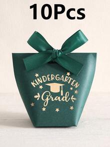 Kindergarten Graduation Gift Box, Foil Stamped Graduation Cap Pattern Ribbon Bow Favor Box, Black & White Square Party Celebration Return Gift Box, Graduation Season Commemorative Gift Box - View 12
