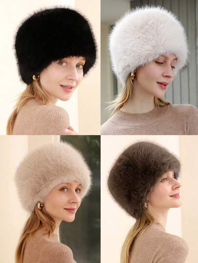 Women's Warm Ski Hat Fluffy Bucket Hat Mongolian Hat Ear Muffs Winter Hat Thick Windproof Dome Luxury Fluffy Bucket Hat