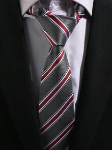 1 chiếc cà vạt nam kiểu retro màu xám và đỏ kẻ sọc - Xám - Xem 1