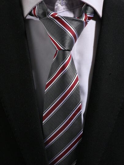 1 chiếc cà vạt nam kiểu retro màu xám và đỏ kẻ sọc