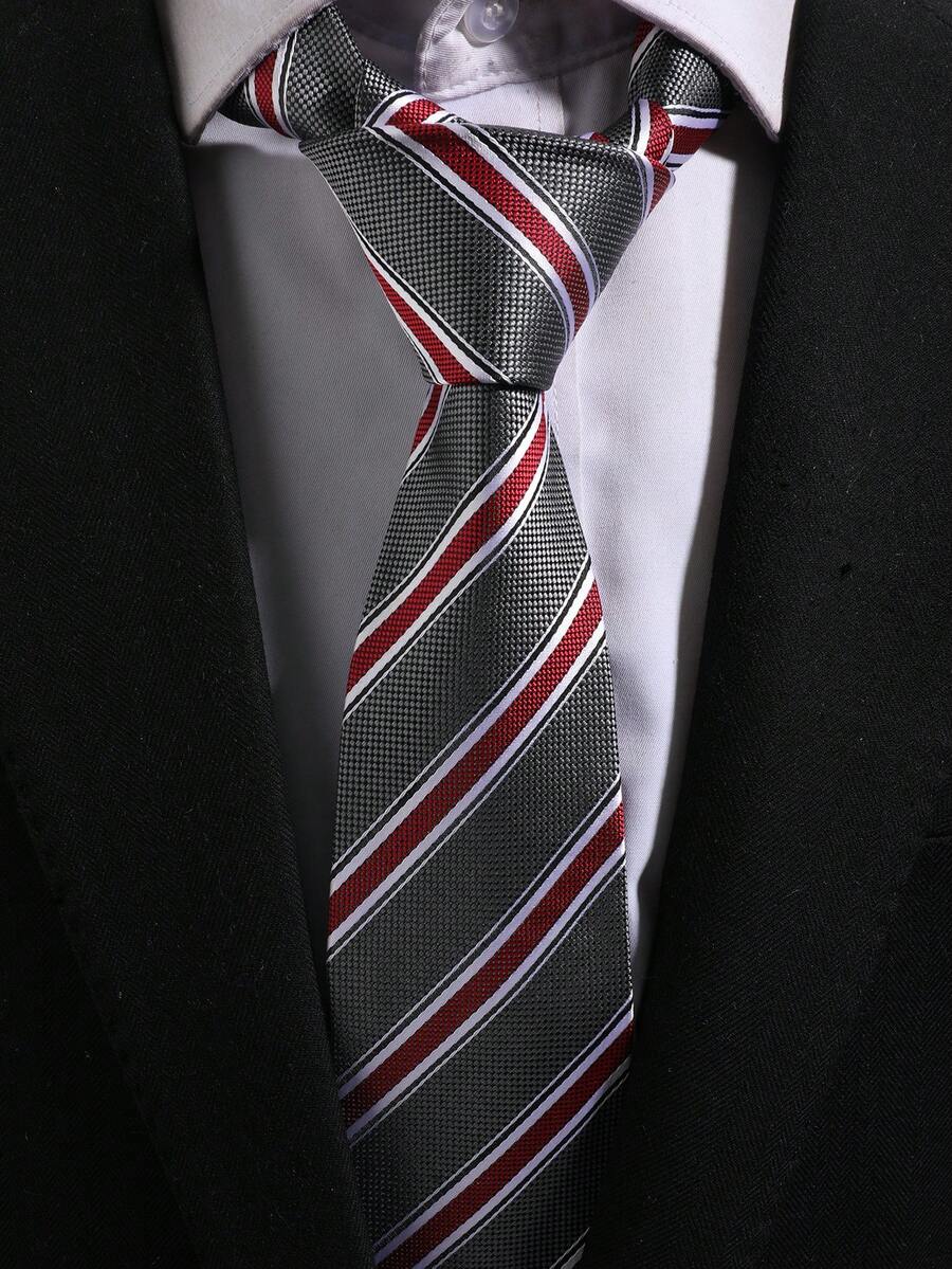 1 chiếc cà vạt nam kiểu retro màu xám và đỏ kẻ sọc - Xám - Xem 1
