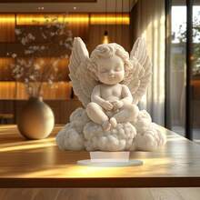 2D亚克力云朵睡天使，手绘丘比特天使摆件，复古宗教风格婴儿房洗礼礼物 - A - 查看 6